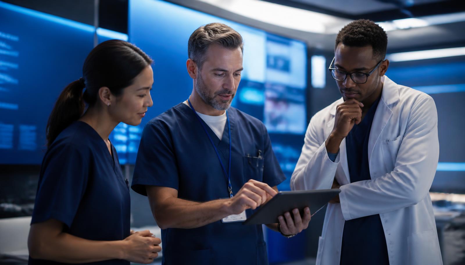 Clinical team reviewing a digital health platform during a guided demonstration