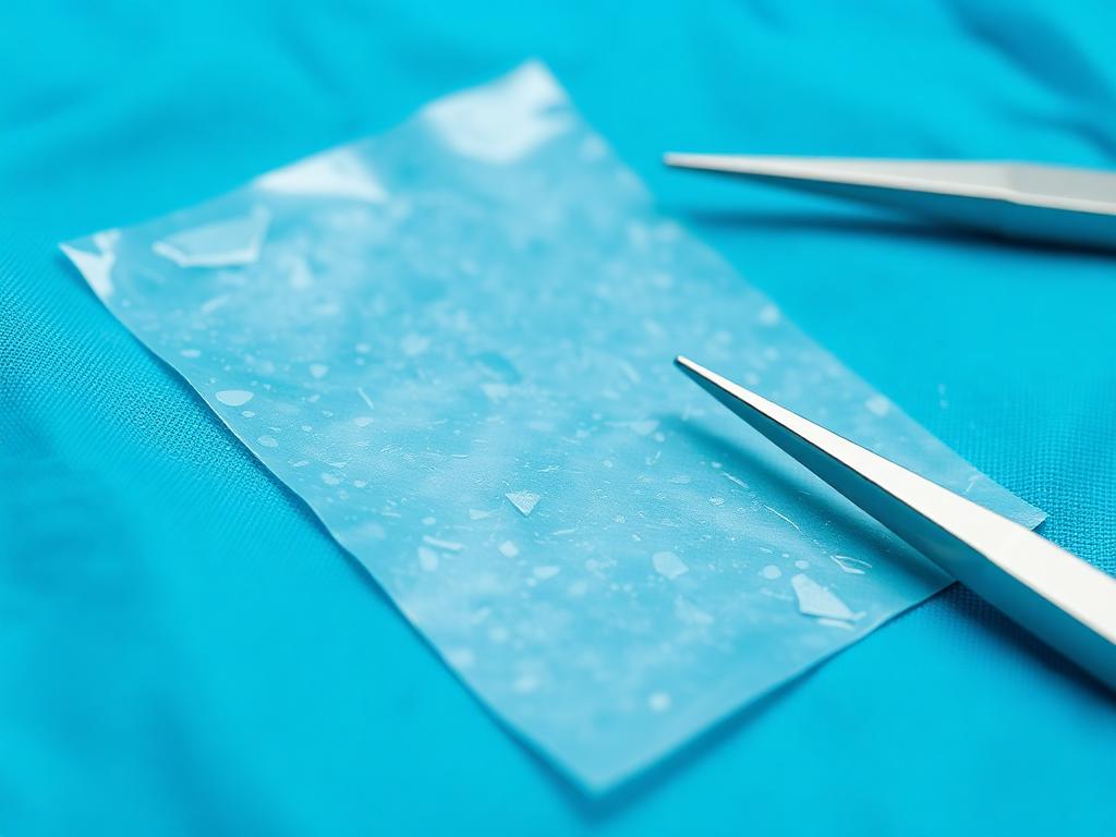 Illustrative image of a thin bioengineered skin substitute sheet on a sterile field